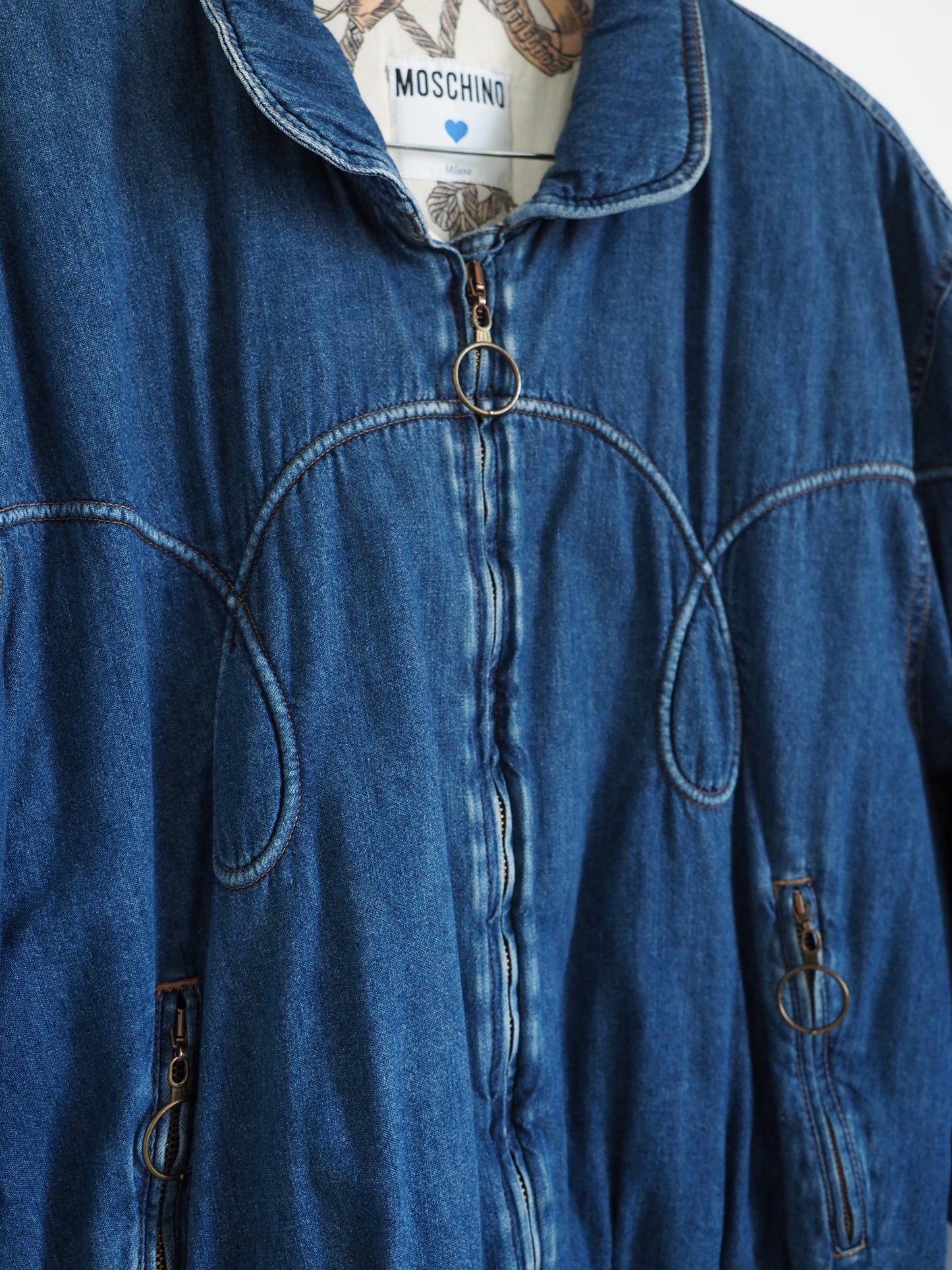 Pre-Owned Vintage Rare MOSCHINO Denim Bomber Jacket (M)