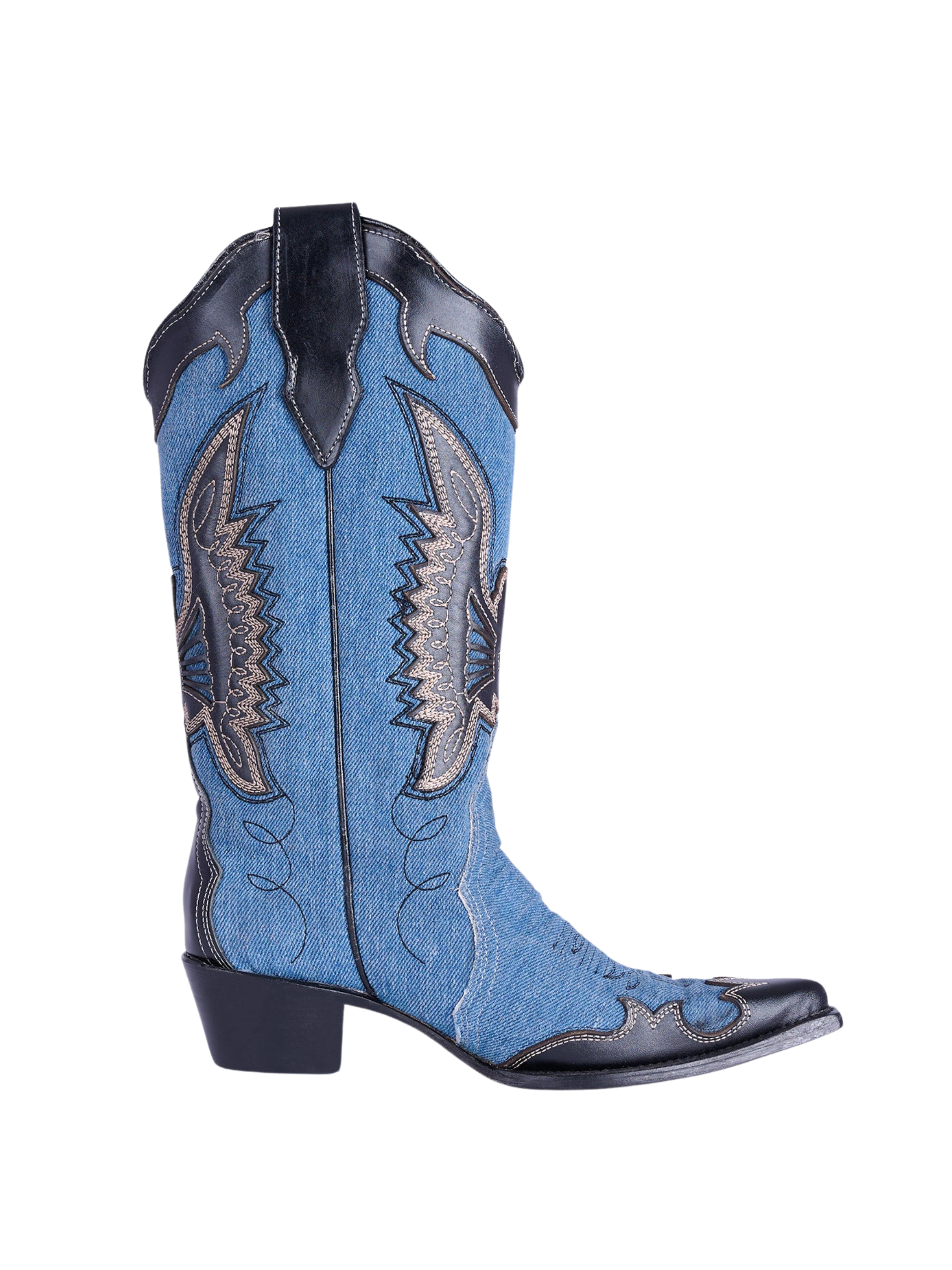 Montserrat Messeguer Denim & Leather Western Cowboy Boots