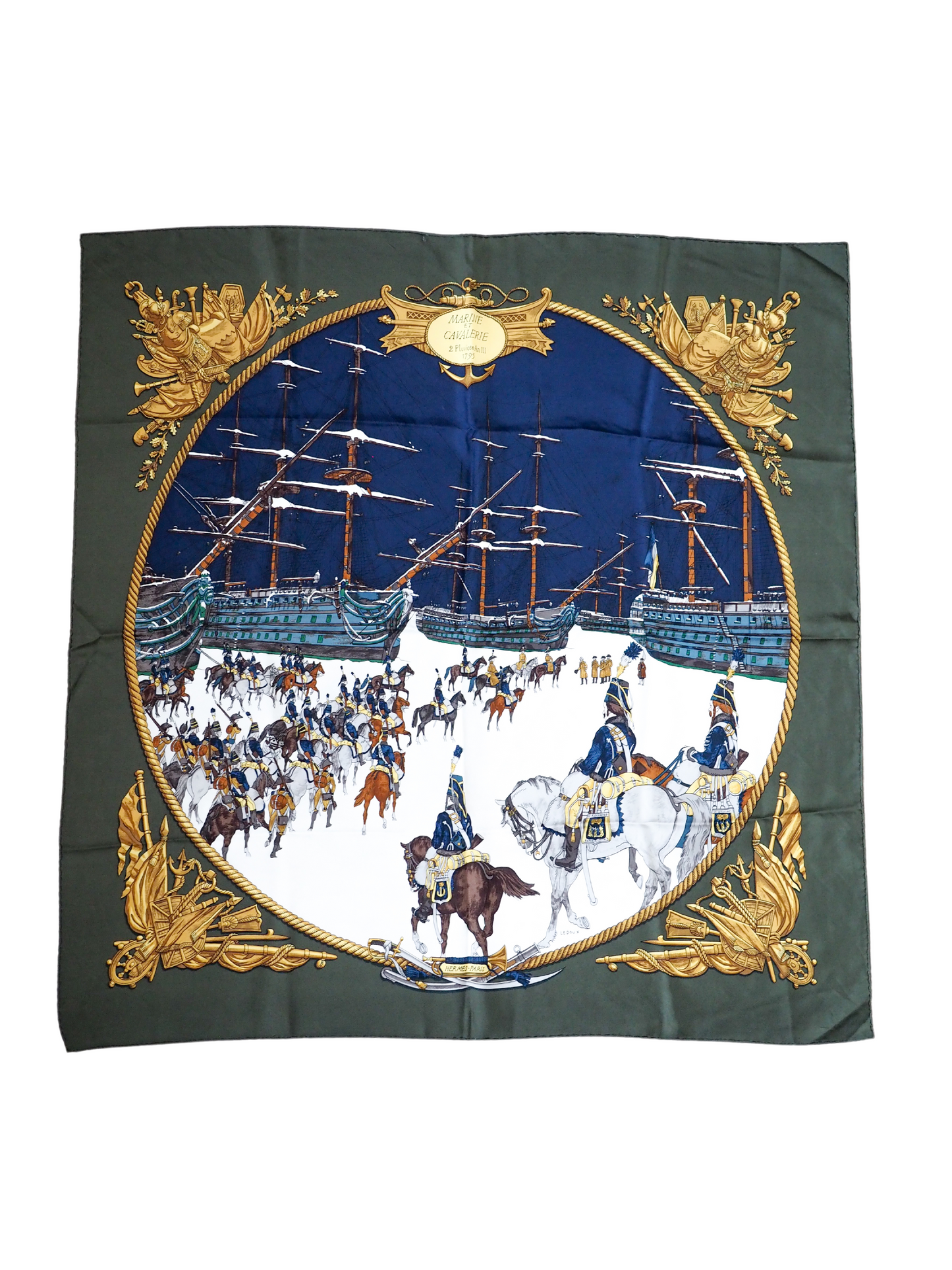 Pre-owned Hermès Silk Square Scarf - 1967 Re-Edition Carre 90 Marine et Cavalerie by Philippe Ledoux