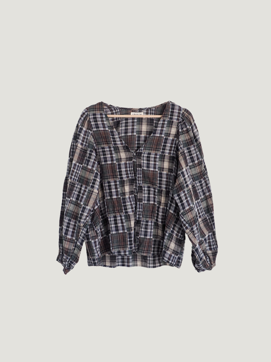 Pre-Owned A Bronze Age Plaid Mix Blouse (S/M)