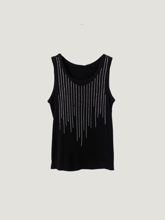 Pre-Owned Rhinestone Ribbed Tank Top (S)