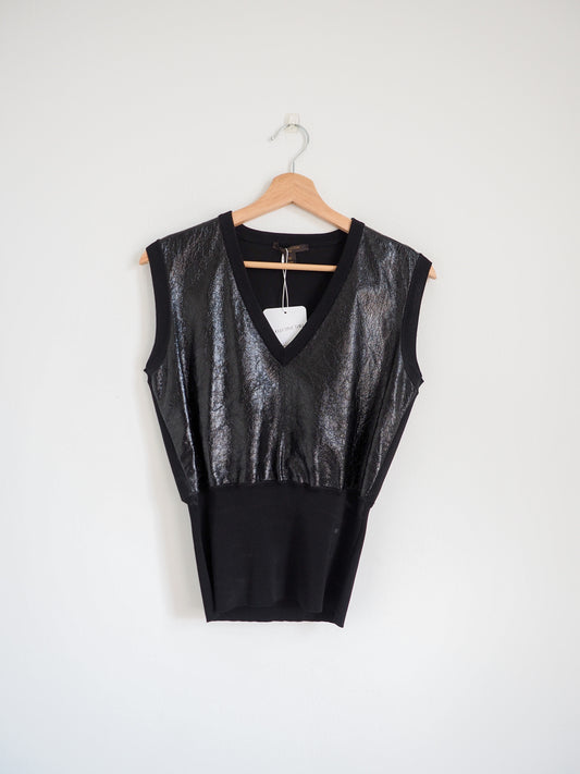 Pre-Owned 2014 RTW Louis Vuitton Leather Knit Top (S)